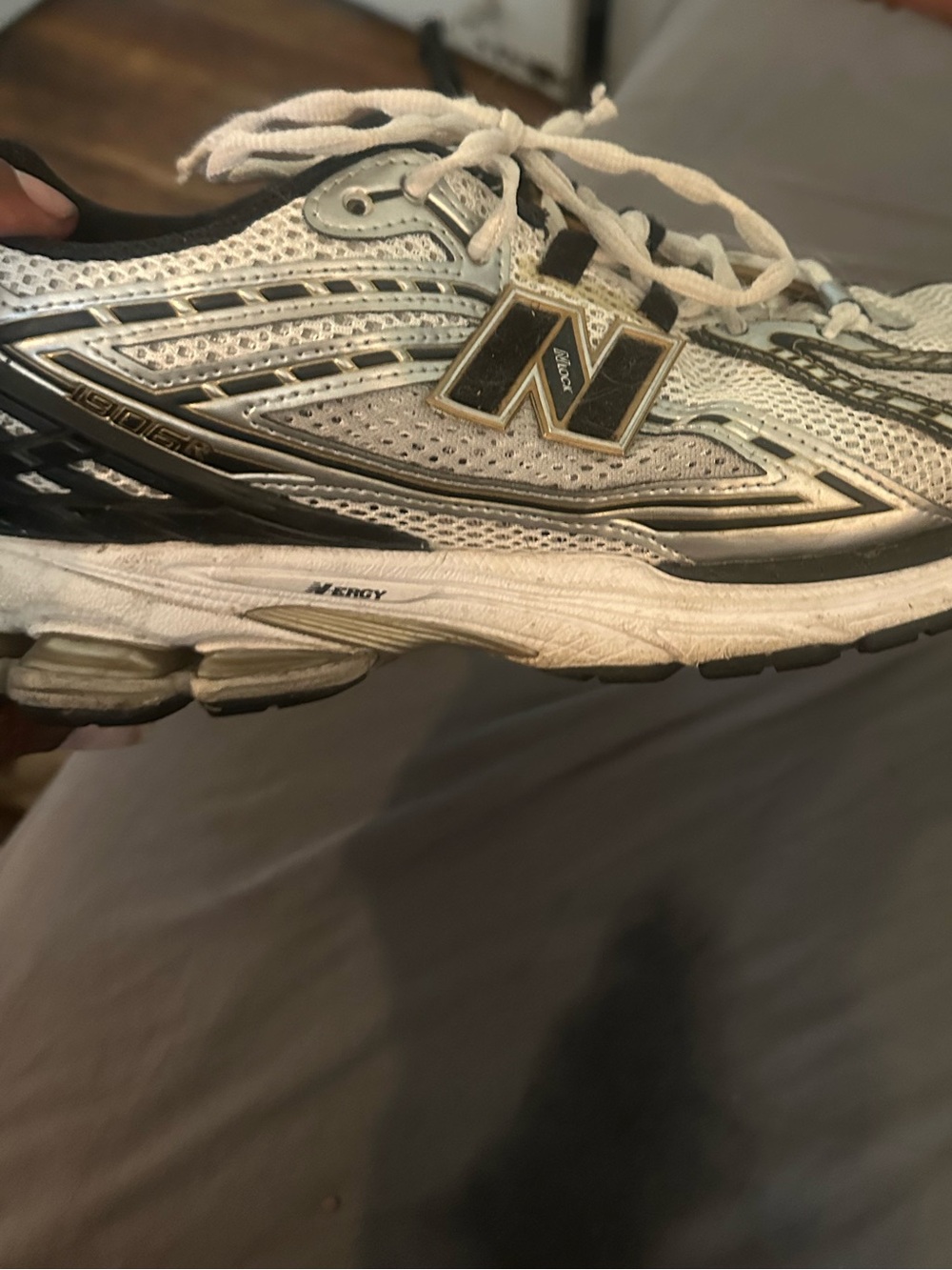 New Balance White and Silver Athletic Running Shoe